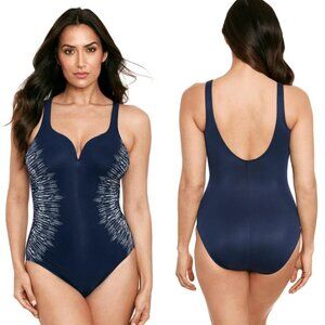 New! MiracleSuit Blue Silver Shores Temptress One Piece Swimsuit 35093